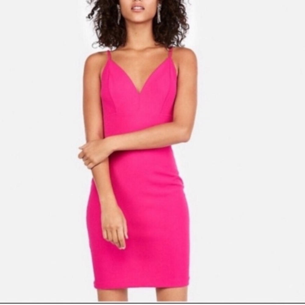 Express Seamed Sleeveless V-Neck BodyCon Mini Dress Pink S NWT